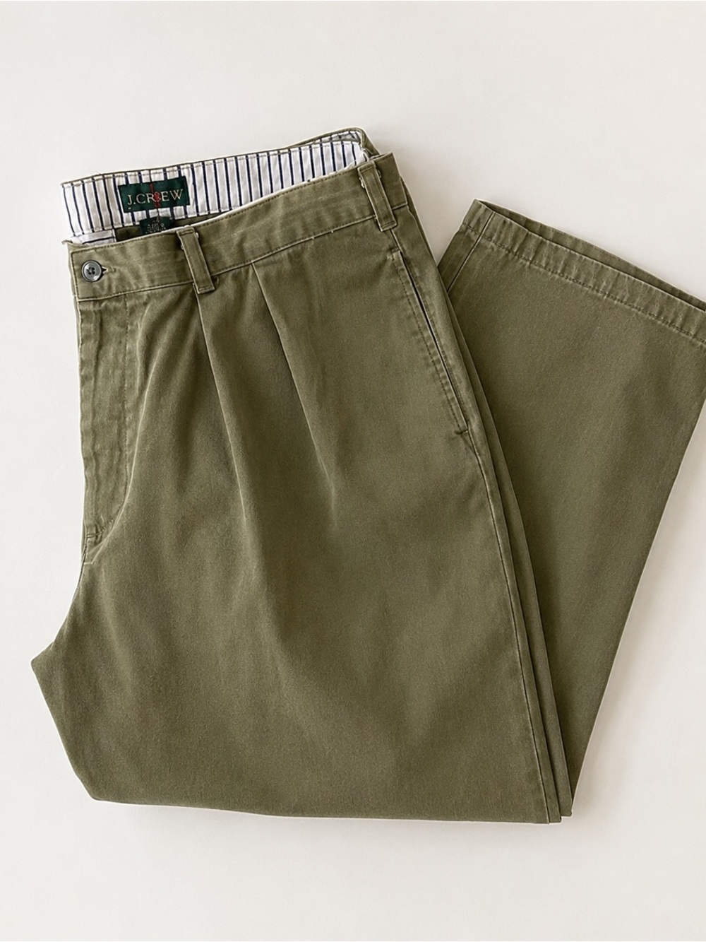 ⭐️SOLD Vintage J.Crew Olive Green Pleated Chino Pants 36 Cotton Relaxed Fit